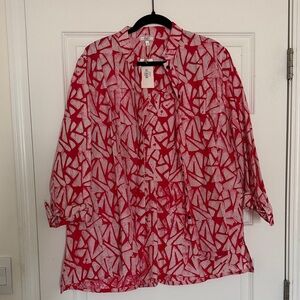 Zuri Fuchsia and White Abstract Long Sleeve Blouse
